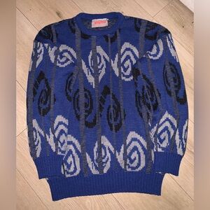 Vintage 1990s Vision Blue Swirls Pullover Sweater Size: Medium
